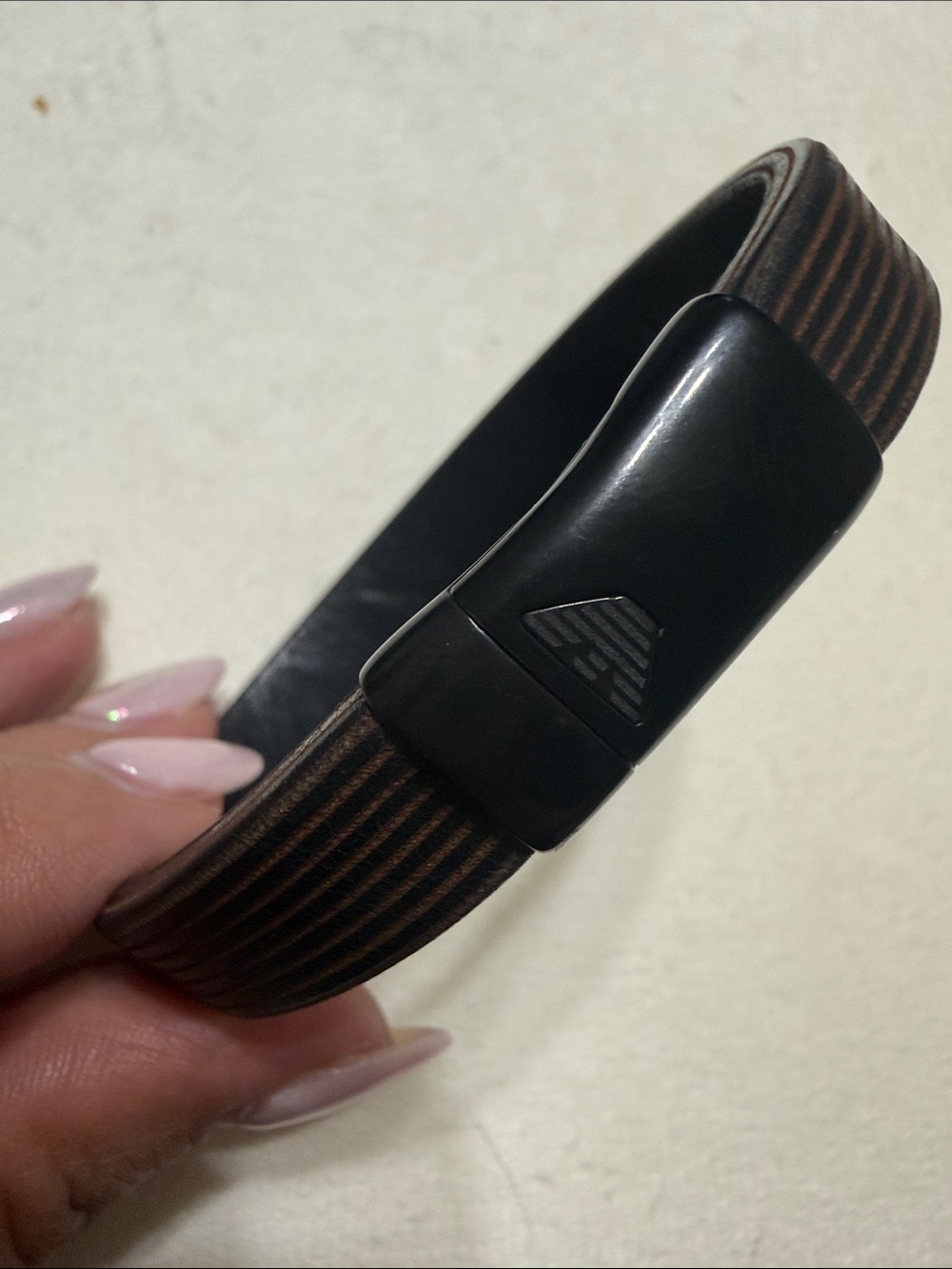 Emporio Armani Black and Brown Striped Men's Bracelet